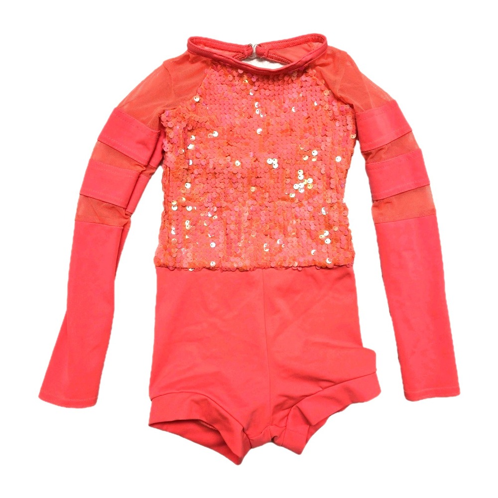 Weissman Acro Dance Costume Bom Bom 11524 Hot Pink Sequin Biketard SC Child 6